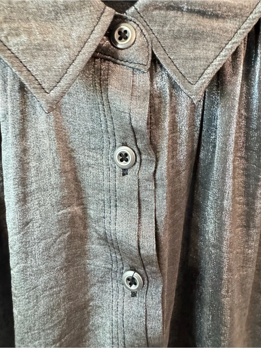 Pilcro From Anthropologie Shimmery Charcoal Button-Up Blouse Sz M